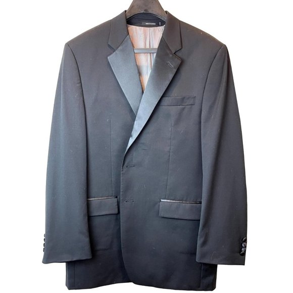 Calvin Klein Mens Blazer Coat Jacket 100% Wool Single Breasted Black Size 44L - Picture 1 of 8